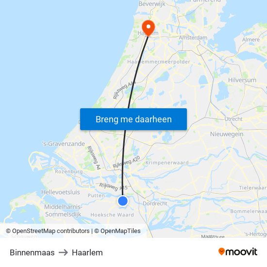 Binnenmaas to Haarlem map