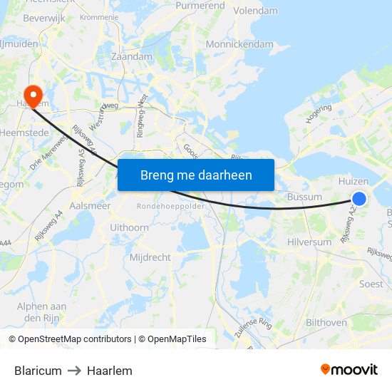Blaricum to Haarlem map