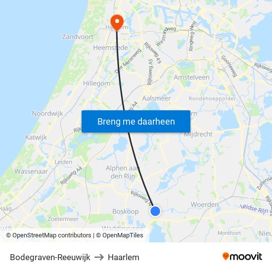 Bodegraven-Reeuwijk to Haarlem map