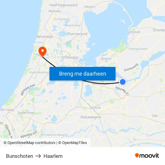 Bunschoten to Haarlem map