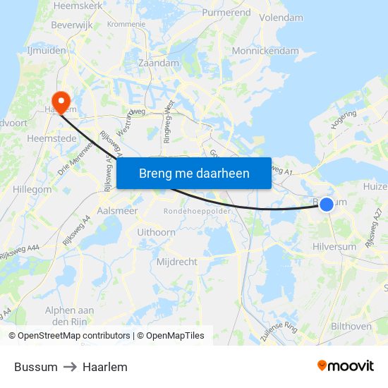 Bussum to Haarlem map