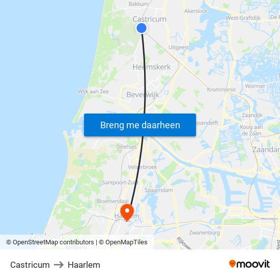 Castricum to Haarlem map
