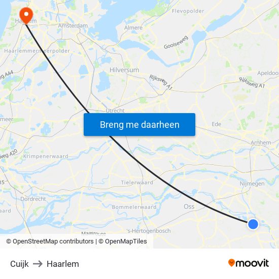 Cuijk to Haarlem map