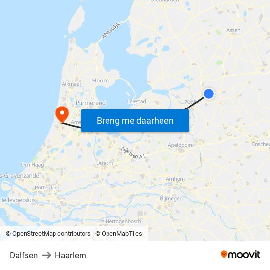 Dalfsen to Haarlem map