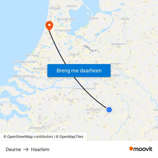 Deurne to Haarlem map