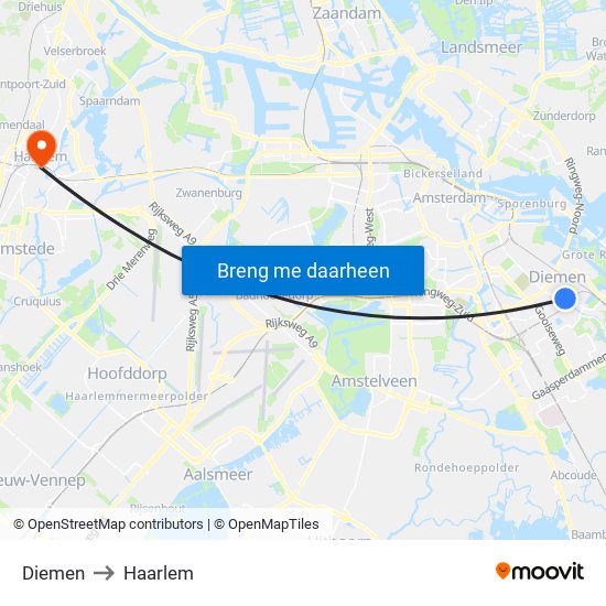 Diemen to Haarlem map