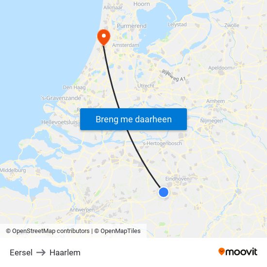 Eersel to Haarlem map