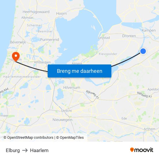 Elburg to Haarlem map