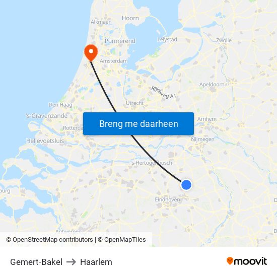Gemert-Bakel to Haarlem map
