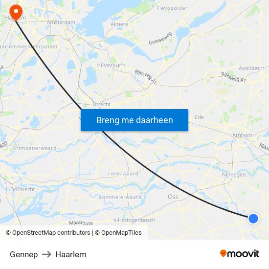 Gennep to Haarlem map