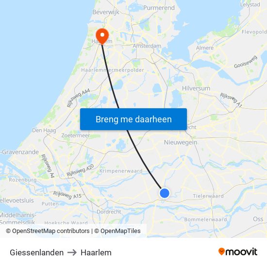 Giessenlanden to Haarlem map