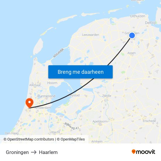 Groningen to Haarlem map