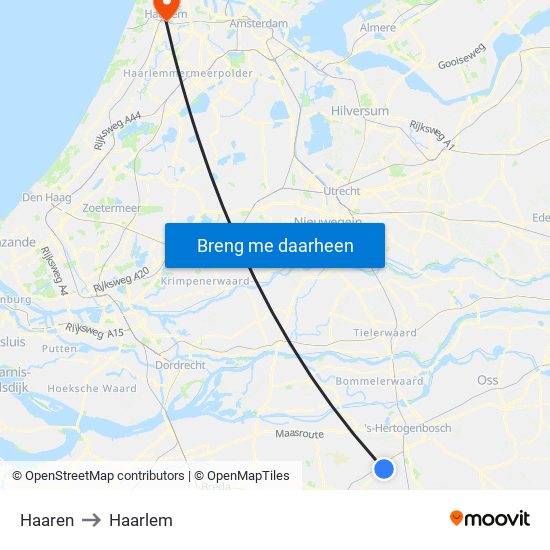 Haaren to Haarlem map