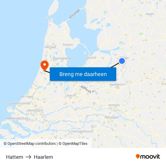 Hattem to Haarlem map