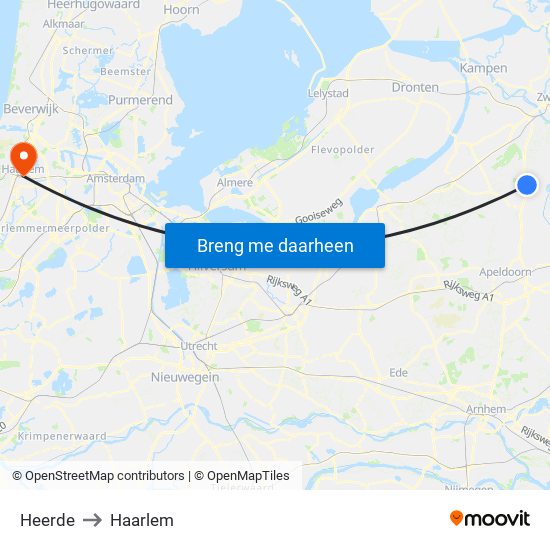 Heerde to Haarlem map