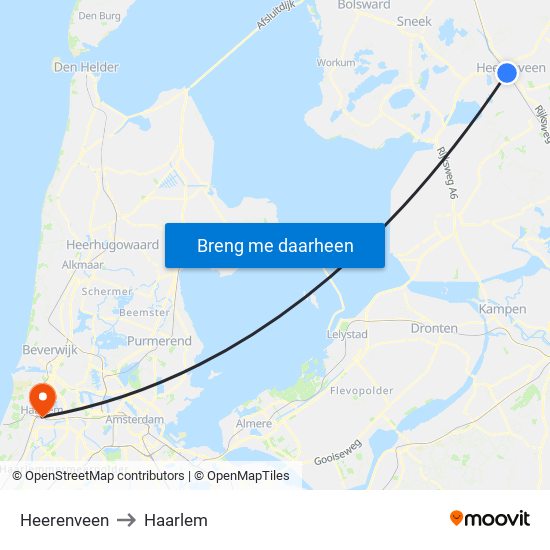 Heerenveen to Haarlem map
