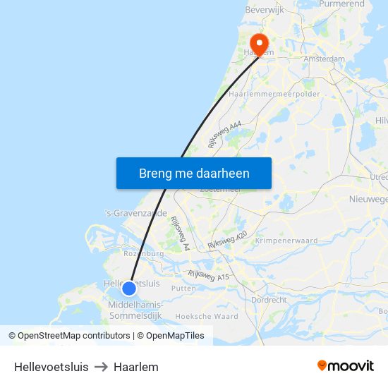 Hellevoetsluis to Haarlem map