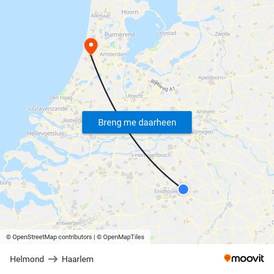 Helmond to Haarlem map