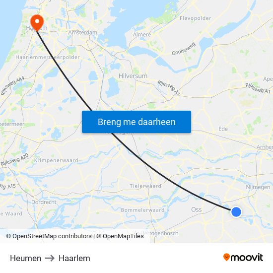 Heumen to Haarlem map