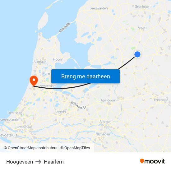 Hoogeveen to Haarlem map