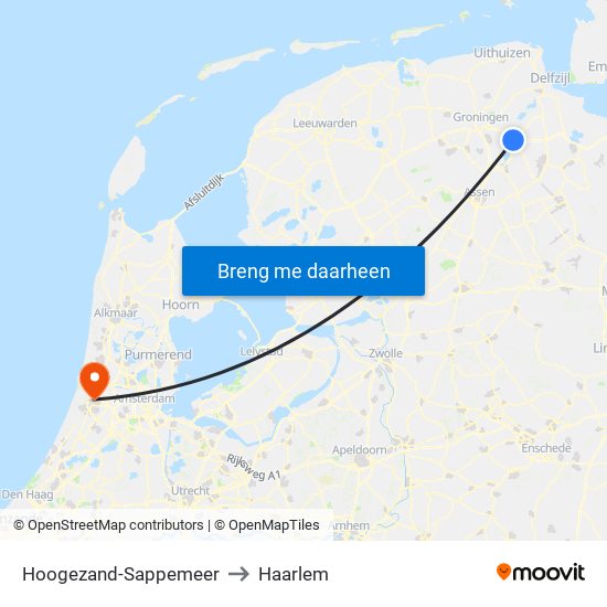 Hoogezand-Sappemeer to Haarlem map