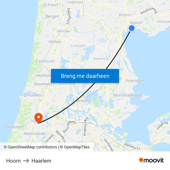 Hoorn to Haarlem map