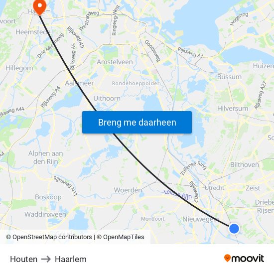 Houten to Haarlem map