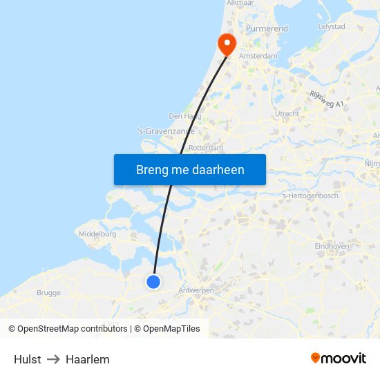 Hulst to Haarlem map
