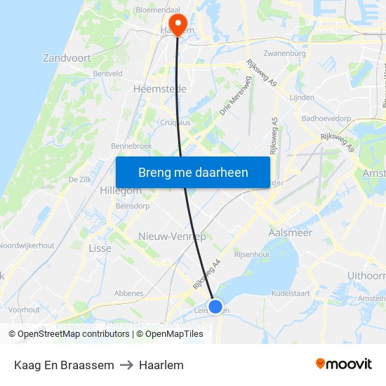 Kaag En Braassem to Haarlem map