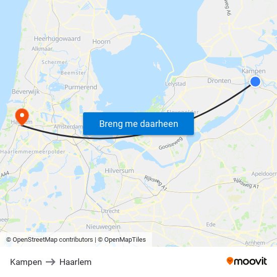 Kampen to Haarlem map
