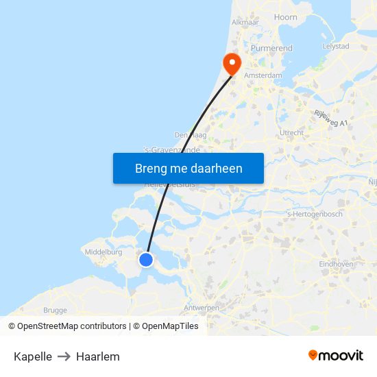 Kapelle to Haarlem map