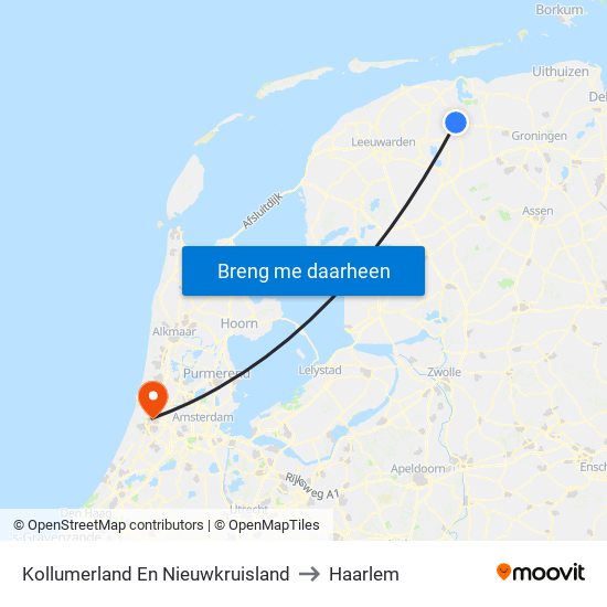 Kollumerland En Nieuwkruisland to Haarlem map