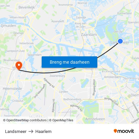 Landsmeer to Haarlem map