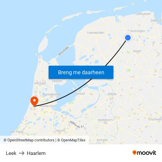 Leek to Haarlem map