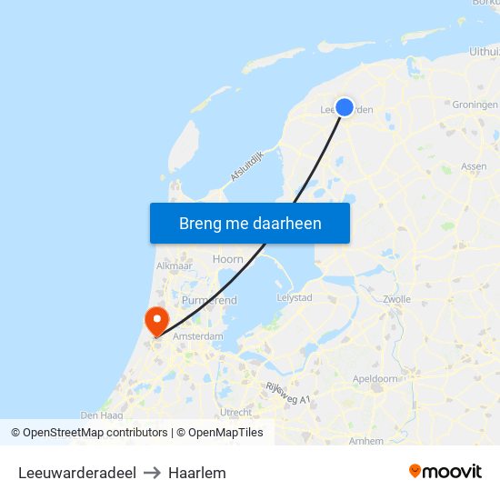 Leeuwarderadeel to Haarlem map
