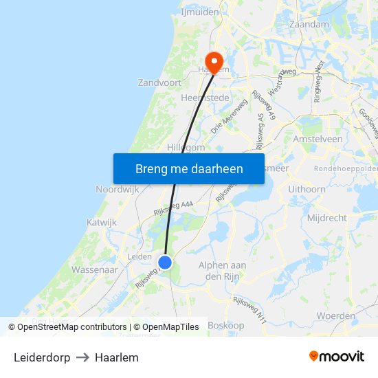 Leiderdorp to Haarlem map