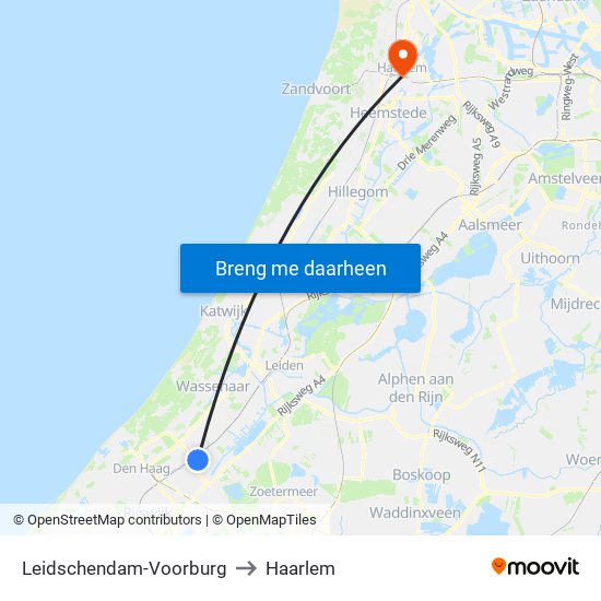 Leidschendam-Voorburg to Haarlem map