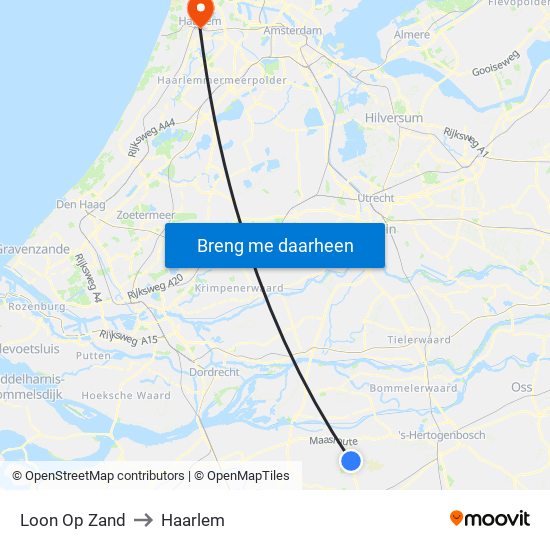 Loon Op Zand to Haarlem map