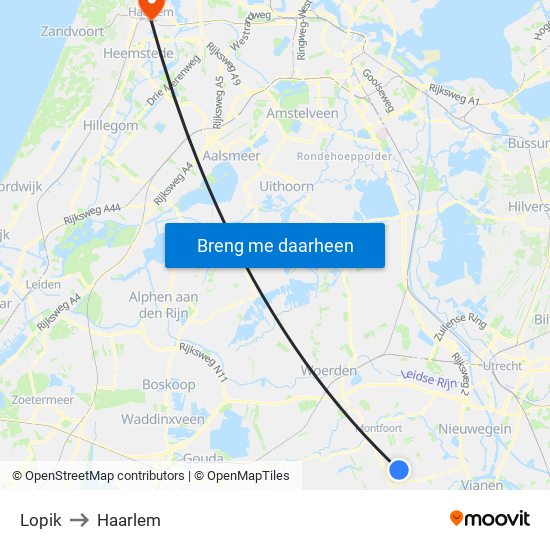 Lopik to Haarlem map