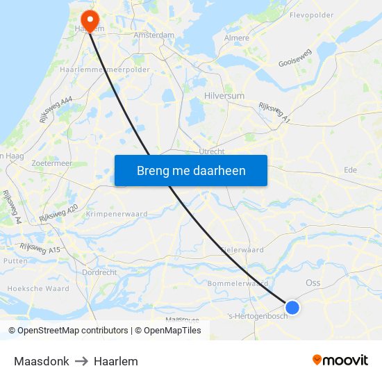 Maasdonk to Haarlem map