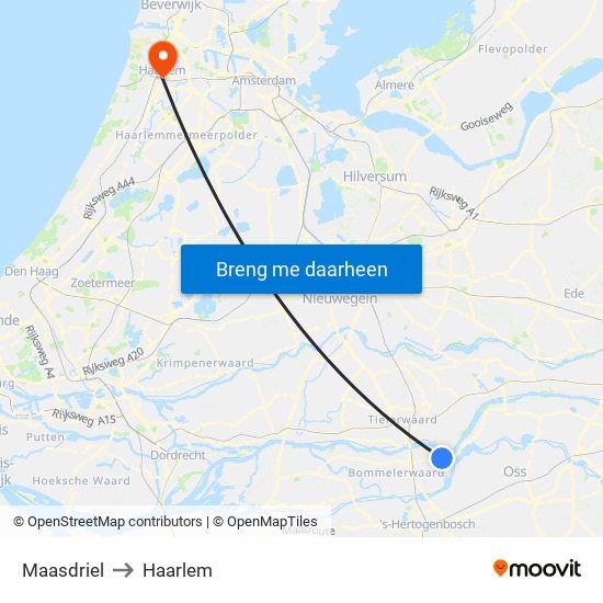 Maasdriel to Haarlem map