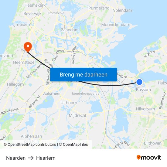 Naarden to Haarlem map