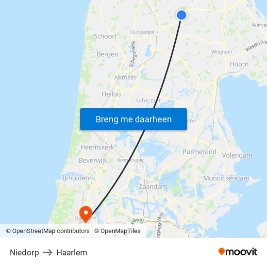 Niedorp to Haarlem map