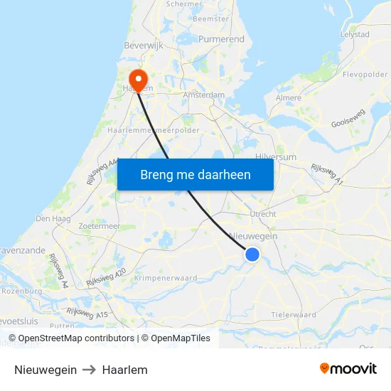Nieuwegein to Haarlem map