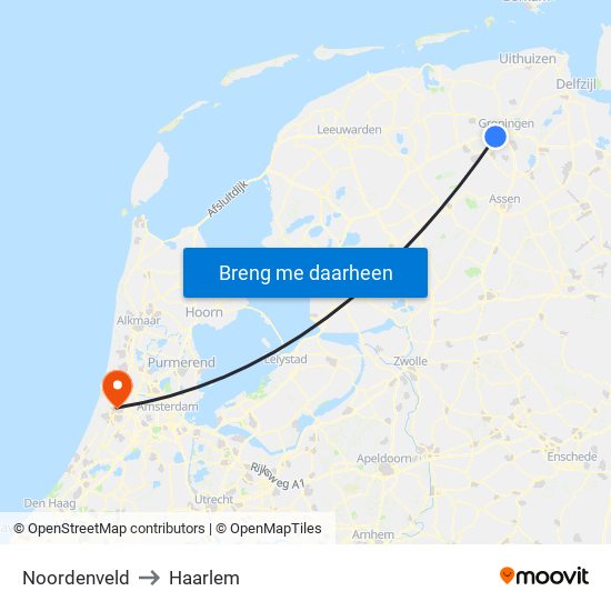 Noordenveld to Haarlem map
