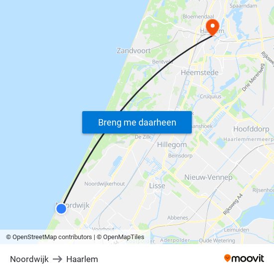 Noordwijk to Haarlem map