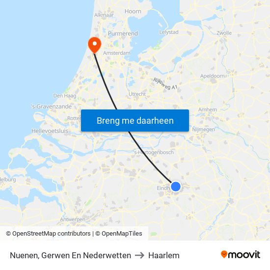 Nuenen, Gerwen En Nederwetten to Haarlem map