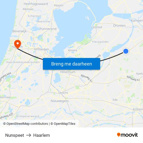 Nunspeet to Haarlem map