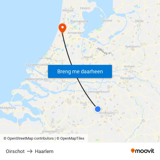 Oirschot to Haarlem map