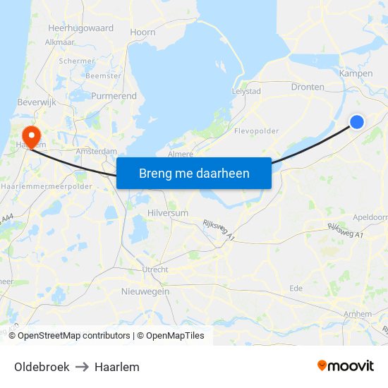 Oldebroek to Haarlem map